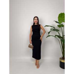 Robe fourreau élégante sans manches, col rond, taille naturelle, confortable, pour soirée, noire - Product Image 3