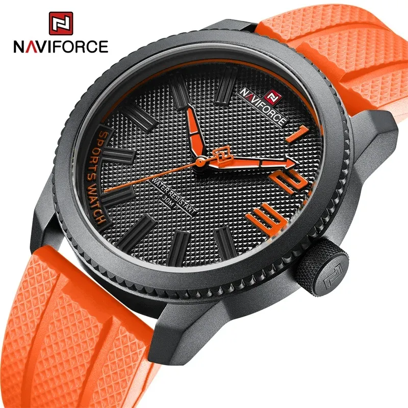 NAVIFORCE9202 แฟชั่นนาฬิกาข้อมือผู้ชายแบรนด์หรูผู้ชายนาฬิกากันน้ํากีฬาสีดํายางธุรกิจควอตซ์นาฬิกาชายของขวัญ