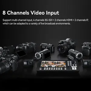 كاميرا متعددة الفيديو 8 قنوات إدخال الفيديو rtmب الأسود السحر خلاط الفيديو الجلاد البث المباشر