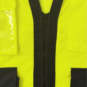 سترة عاكسة عالية الوضوح مخصصة للرجال، سترة شبكية صفراء، ملابس إنشاءات، سترة عمل آمنة عاكسة مع جيوب وشعار - Product Image 3