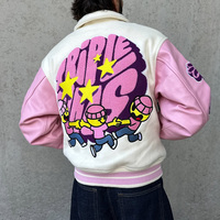 Veste universitaire d'hiver de haute qualité, veste de baseball rétro, veste universitaire brodée avec patch en chenille rose, veste universitaire personnalisée pour hommes