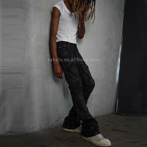 <span class=keywords><strong>Jeans</strong></span> da Uomo Produttore Personalizzati a Vita Bassa Skinny Slim Fit Bootcut Neri a Zampa di Elefante Vintage Effetto Consumato Cerato Svasati in Denim - Product Image 3