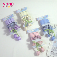 Set 6 Pcs Ikat Rambut Bunga Logo Custom, Set Ikat Rambut Wanita Korea, Karet Rambut Tulip Manis, Aksesoris Rambut Grosir