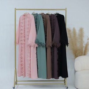 Abaya Leduo personnalisée 2026, nouvelle robe longue maxi élégante pour femmes musulmanes de Dubaï, avec motif floral en dentelle et patchwork, accompagnée d'un hijab assorti - Product Image 4