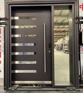 Porte d'entrée extra large en aluminium Porte d'entrée en <span class=keywords><strong>bois</strong></span> massif avec éclairage latéral en verre pour usage extérieur - Product Image 6