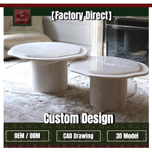 <span class=keywords><strong>Table</strong></span> <span class=keywords><strong>basse</strong></span> en marbre blanc pur pour salon, plateau octogonal poli sur mesure, design de base sculpturale - Product Image 1