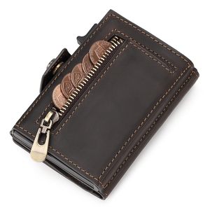 Portefeuille <span class=keywords><strong>homme</strong></span> vintage en aluminium anti-RFID avec <span class=keywords><strong>porte</strong></span>-cartes métallique et poche à monnaie en cuir Crazy Horse - Product Image 3
