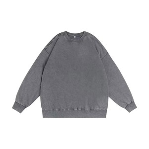 Wholesale <b>Men's</b> Acid Wash High Quality French Terry Loose Crew Neck Hoodie Custom Logo Print Blank Sweatshirt TKAN302D - Product Image 2