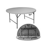 Table ronde pliable en plastique HDPE de 152 cm (5 pieds) pour le camping en plein air et les repas dans le jardin