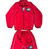 Ensemble de survêtement streetwear pour femme, deux pièces, hiver, grande taille, coupe-vent à capuche, veste courte zippée, 100% nylon et coton