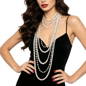 Exaggerated imitatie parel ketting en oorsteker set, meerlaags <span class=keywords><strong>U</strong></span>-vormig geometrisch ABS ijzeren feestsieraden voor vrouwen - Product Image 5