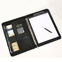 Fournitures de bureau A4 logo personnalisé en cuir à glissière padfolio portefeuille document sac 4 classeur à anneaux dossier avec poignée