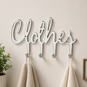 Modern Metal <b>Wall</b> Hooks “Clothes” Word Design Decorative Hanging <b>Rack</b> for Towels <b>Coats</b> & Home Organizer at Best Price - Product Image 1