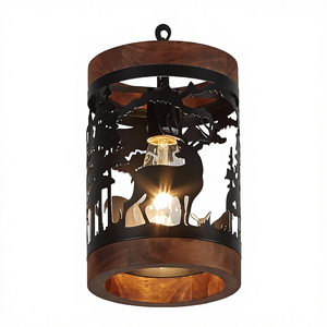 Luminaire suspendu rustique <span class=keywords><strong>en</strong></span> forme <span class=keywords><strong>de</strong></span> <span class=keywords><strong>cerf</strong></span> SIMIG, 1 lumière, style ferme, <span class=keywords><strong>bois</strong></span> et métal, luminaire suspendu réglable pour cuisine et salle à manger - Product Image 1