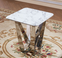 Table d'appoint ronde contemporaine de luxe en acier au carbone, base en marbre beige crème, design moderne personnalisé, matériau métallique
