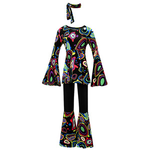 Costume <span class=keywords><strong>disco</strong></span> des années 70 pour femmes, 3 pièces, ensemble de vêtements imprimés <span class=keywords><strong>hippie</strong></span> des années 80, bandeau, déguisement rétro <span class=keywords><strong>disco</strong></span> pour fête d'Halloween - Product Image 3