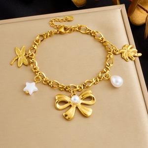Fashion Charm Bracelet Gold Plated Pearl Bow Pendant Women's Jewelry Gift Yiwu Origin - Product Image 1