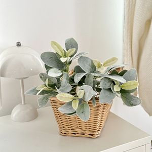 Planta Artificial Yasunobu con Hojas de Tela Gris de 30cm-100cm, Flores en Jarrón, Decoración Estilo Pastoral para Sala de Estar y Comedor - Product Image 1