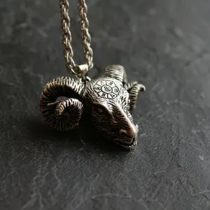 Collier pendentif tête de chèvre Thor, amulette viking nordique, pendentif tête de <span class=keywords><strong>bélier</strong></span> gothique, Astrologie, <span class=keywords><strong>Horoscope</strong></span>, Charme de chèvre pour homme - Product Image 6