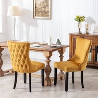 Chaise de salle à manger rembourrée en velours, dossier capitonné avec boutons, garniture à clous, pieds en bois, chaise d'appoint pour cuisine, restaurant, hôtel