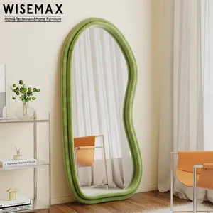 WISEMAX FURNITURE Nordic sample dressing full-length mirror peanut shape wall hanging mirror with wood upholstery fabric frame