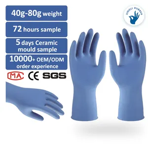 Xingli unlined high stretch net grip anti slip Kitchen dish washing gloves Cleaning blue Latex Rubber Household Glov