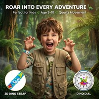 Montre enfant dinosaure 3D en PVC, ensemble de montres à quartz pour enfants