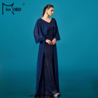 Volants Sirène Bleu Sequin Longue Élégante Modeste Robes De Soirée Robe De Soirée Pour Les Femmes