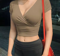 2025 ropa de mujer ropa de calle moda coreana corsé Tops Camisetas manga corta Y2k Crop Top nuevo verano negro Sexy cuello en V