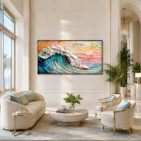 Peinture murale Océan, vague colorée, peinture à l'huile impasto, toile texturée, œuvre d'art en gros, décoration moderne pour salon et hôtel