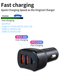 Thiết kế di động mô hình mới sạc nhanh điện thoại di động đa cổng 3 USB PD loại C sạc xe hơi - Product Image 4