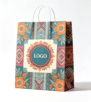 Sac cadeau réutilisable en papier kraft à motif carreaux vintage de luxe imprimé sur mesure, avec poignée plate en papier et ruban, recyclable