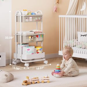 Modanais <span class=keywords><strong>Carrito</strong></span> <span class=keywords><strong>Organizador</strong></span> de Pañales para Bebé de 3 Niveles con Ruedas, Almacenamiento para Artículos Esenciales del Cuarto de Bebé, Divisores Desmontables - Product Image 2