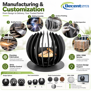 Braciere in ferro Globe Iron con gabbia a doghe, ciotola interna, base piatta, per patio, giardino, cortile, a legna - Product Image 4