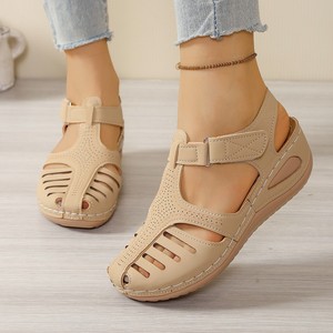 Women New Hollow European and American Wedge Sandals Summer Thick Sole Closed-Toe Roman Sandals Wholesale - Product Image 2