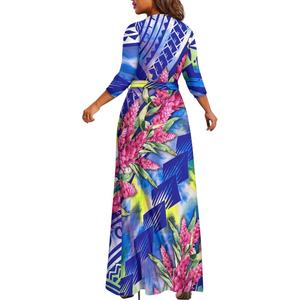 Mujeres gradiente polinesio tatuaje antorcha jengibre diseñador <span class=keywords><strong>media</strong></span> <span class=keywords><strong>manga</strong></span> Maxi vestido lazo cintura bolsillo fábrica últimas faldas - Product Image 2