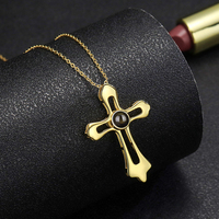 Collier personnalisé en argent 925 avec croix et photo multilingue, pendentif mode en forme de croix ajourée, idéal pour les cadeaux de couple