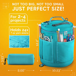 Custom Large Capacity Knitting <b>Bag</b> with <b>Zipper</b> Closure Casual Style Durable Canvas Yarn <b>Storage</b> Organizer for Crochet Knitting - Product Image 2