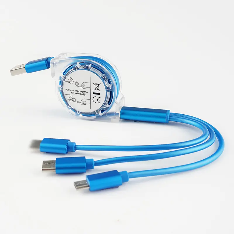 Toptan teleskopik veri kabloları hızlı şarj 3 in 1 şarj kablosu geri çekilebilir USB kablosu özel logo hediye