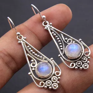 Solid 925 perak murni buatan tangan desainer perhiasan emas wanita koleksi batu permata Moonstone Labradorite pirus-grosir