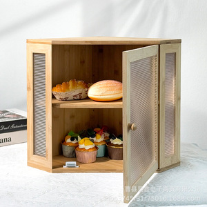 Boîte à pain double couche en bambou Haoxin, rangement d'angle pour cuisine, pâtisserie, fruits, légumes, avec porte, couleur bois naturel - Product Image 1