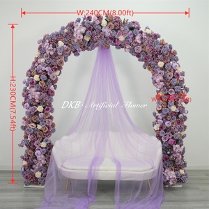 Arche florale DKB en soie artificielle, roses violettes et delphiniums, idéale pour les cérémonies de mariage et les décors de demande en mariage - Product Image 2