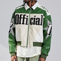 Blouson de Course Nascar Vintage Imperméable en Cuir Véritable Fait Sur Mesure pour Homme Brodé de Chenille