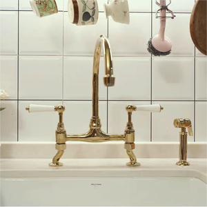 Đồng thau truyền thống hai-xử lý bếp <span class=keywords><strong>Mixer</strong></span> vòi Antique Vàng hoàn thành đôi-xử lý Vòi Nước Nhà Bếp với van loại - Product Image 5
