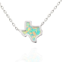 Vente d'usine 925 Sterling Silver Plaqué Or Carte Texas Dainty Opal Pendentif Collier