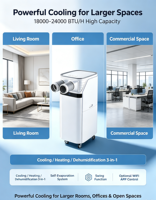Aire Acondicionado Portátil Industrial de 18000/22000 BTU y Enfriador Localizado para Uso en Autocaravanas, Exteriores, Hoteles y Hogares