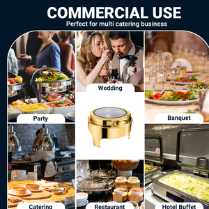 Chauffe-<span class=keywords><strong>Plat</strong></span> Électrique Rond Doré avec Couvercle en Verre pour Buffet – Équipement de Restauration Professionnel Noir - Product Image 4