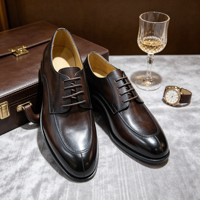 Chaussures Derby de luxe pour hommes, en cuir marron fini à la main, chaussures formelles à lacets, chaussures de bureau élégantes, chaussures d'affaires