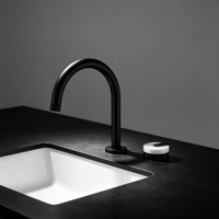 Keran Wastafel Kamar Mandi HONGDEC Modern Matte Black Single Handle, Pemasangan di Atas Meja, Gagang Tombol Marmer