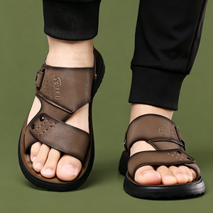 2026 New High Quality Breathable Casual Leather Slippers Outdoor <b>Sandals</b> Men Hiking Safety <b>Elastic</b> Summer Shoes Water EVA Insole - Product Image 6